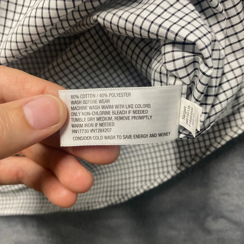 Cherokee Shirt Youth XL 16 Navy White Check Button Down Long Sleeve Made in 2015